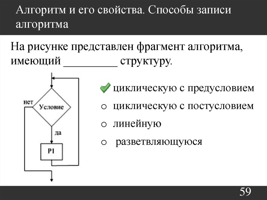 Алгоритм и его свойства. На рисунке представлен фрагмент алгоритма имеющий структуру. Структура фрагмента алгоритма, представленного на рисунке –. Насрисунке представлен франмент алгоритма ИМЕЮЩТЙ. Алгоритм и его свойства способы записи алгоритмов.