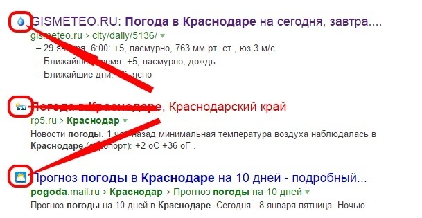 Пример favicon в Яндексе