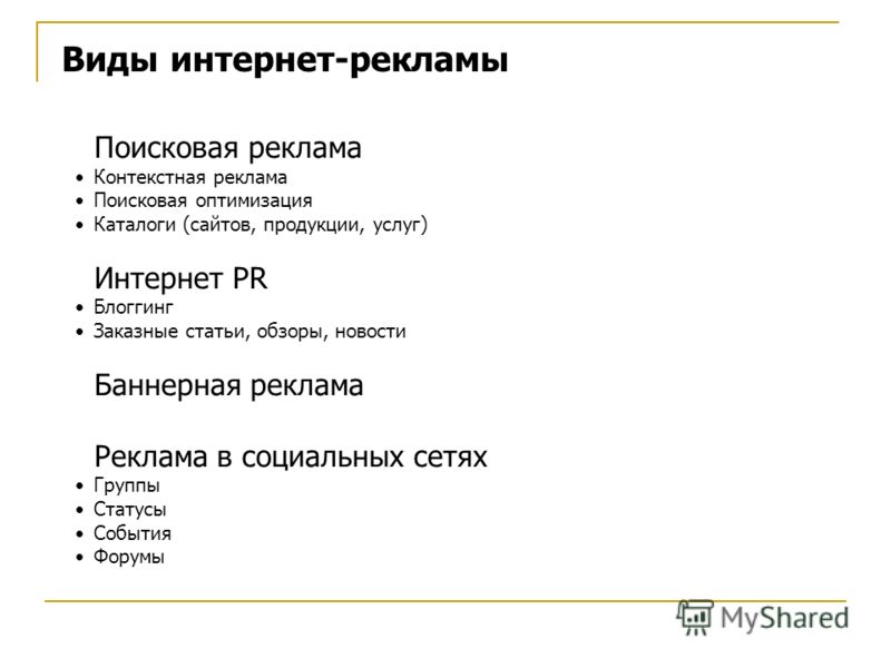 Список рекламных. Виды рекламы. Виды рекламы интернет реклама. Типы рекламы в интернете. Онлайн реклама виды.