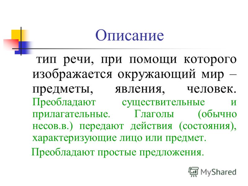 Краткое содержание виды. Описание как Тип речи. Типы речи презентация. Описание. Описание Тип речи презентация.