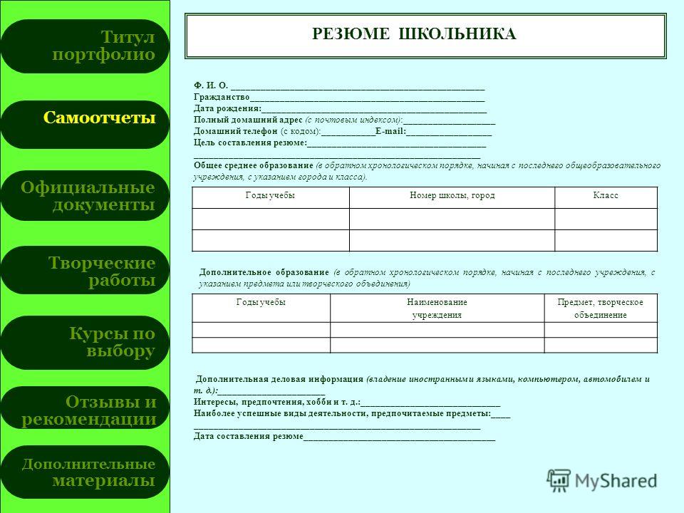 Что такое портфолио в резюме на работу образец