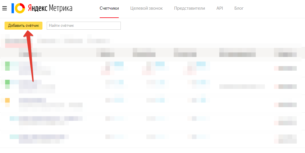 Нажимаем кнопку Добавить счетчик в Яндекс.Метрике