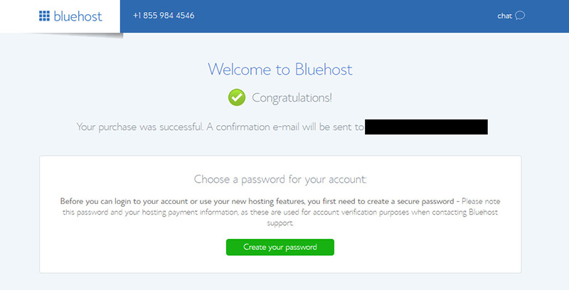 setup bluehost password page