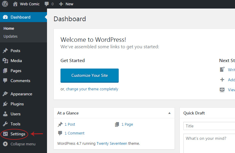 wordpress settings link