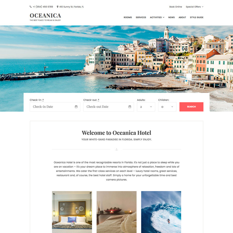 WordPress шаблон Oceanica - Hotel Booking