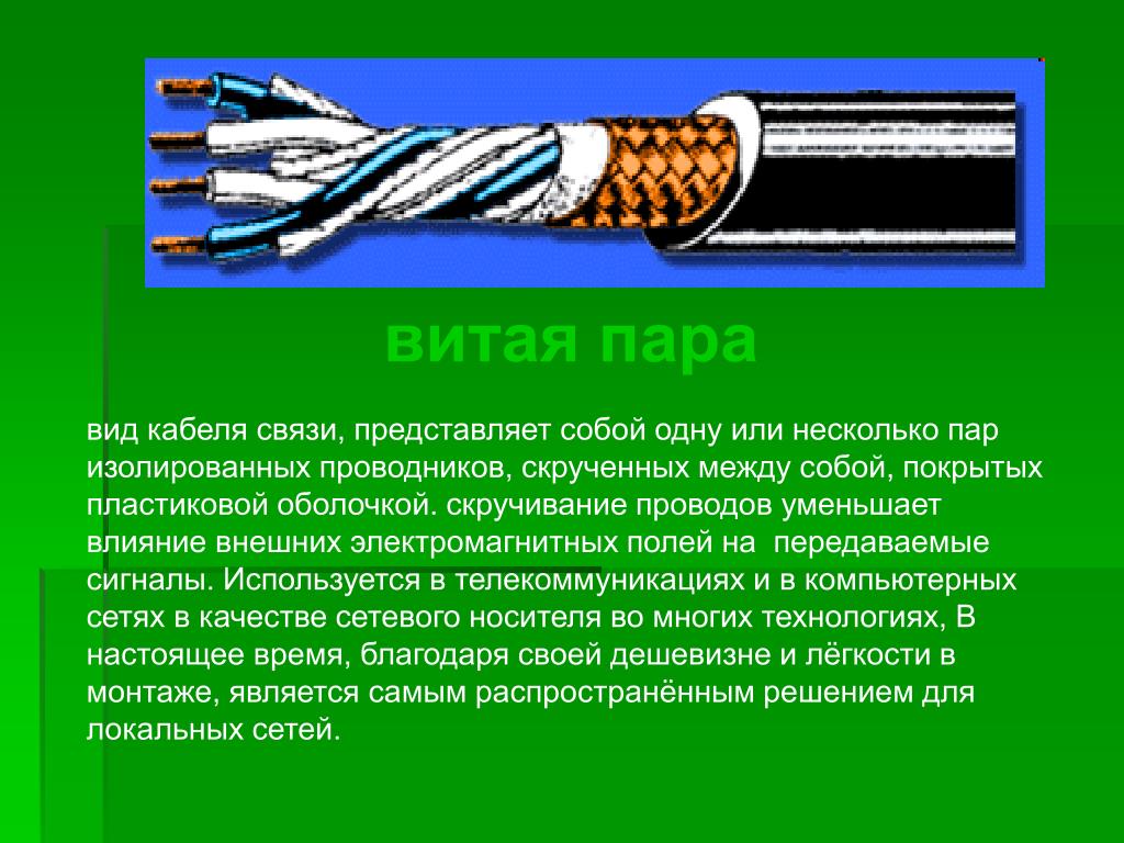 Связь представляет собой. Проводные средства связи коаксиальный кабель витая пара. Типы кабелей связи и их классификация. Витая пара. Витая пара вид кабеля связи представляет собой одну или несколько.