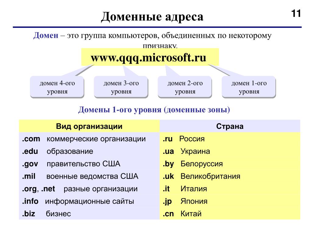 Уровни домена сайта