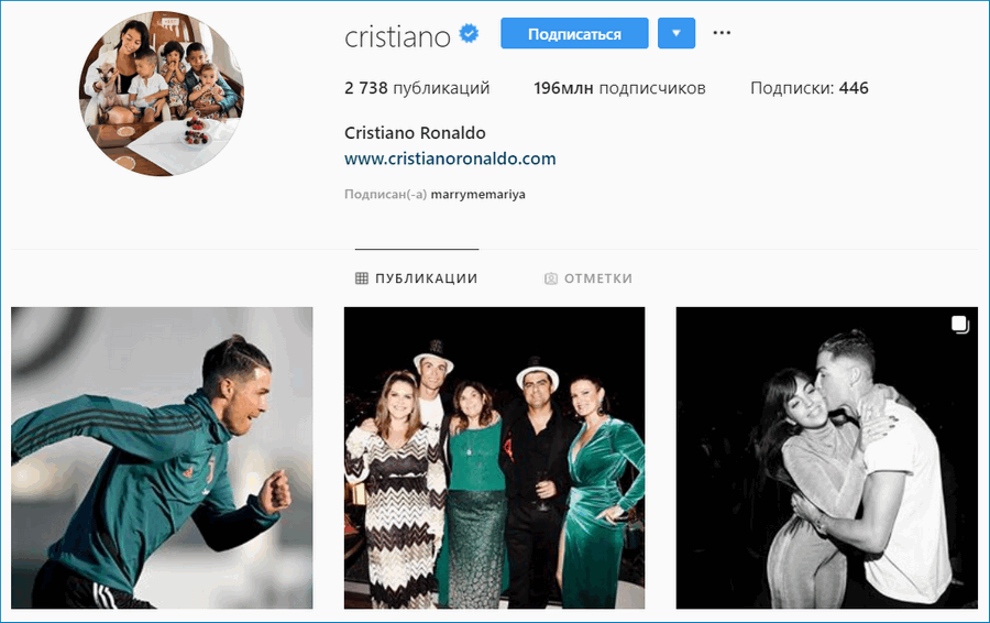 Аккаунт Роналдо Instagram
