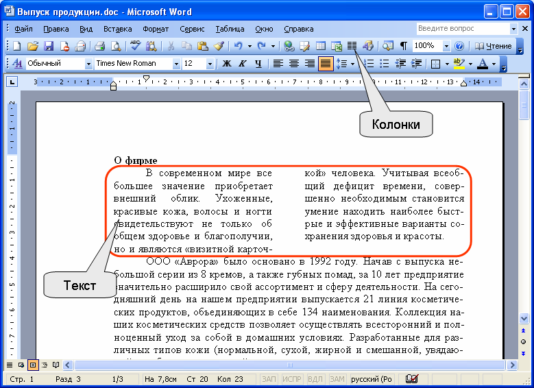 Набрать текстовый документ. Колонки в текстовом документе. Колонки текста в Ворде. Текст в две колонки.