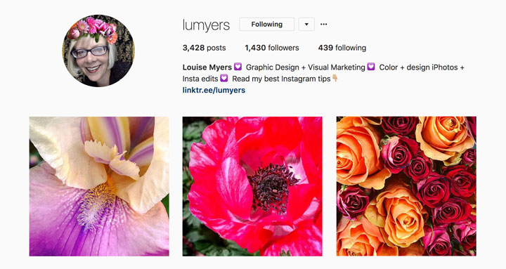 On my personal Instagram account, where I post a lot of flower photos, I wear a flower crown. 