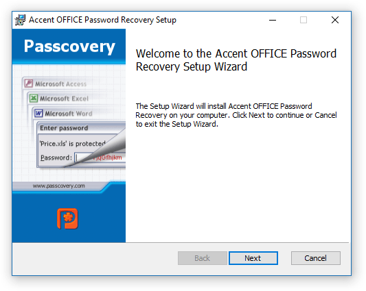 Accent OFFICE Password Recovery Setup