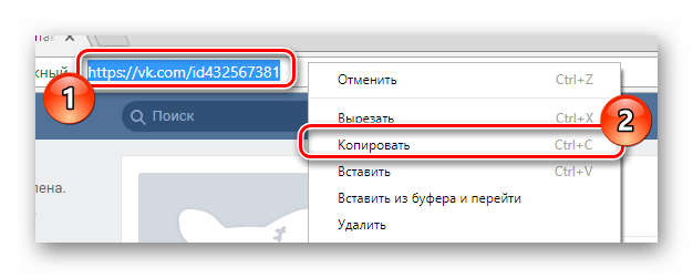 Процесс копирования URL адреса удаленной страницы пользователя из адресной строки браузера