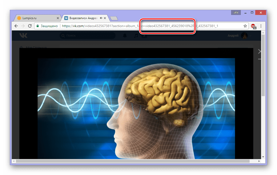 Пример ссылки на видеоролик ВК в адресной строке