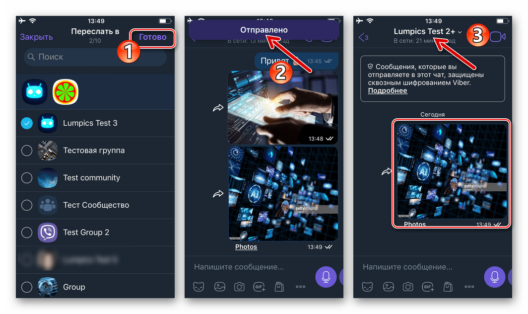 Viber для iPhone пересылка контента из одного чата в другой завершена