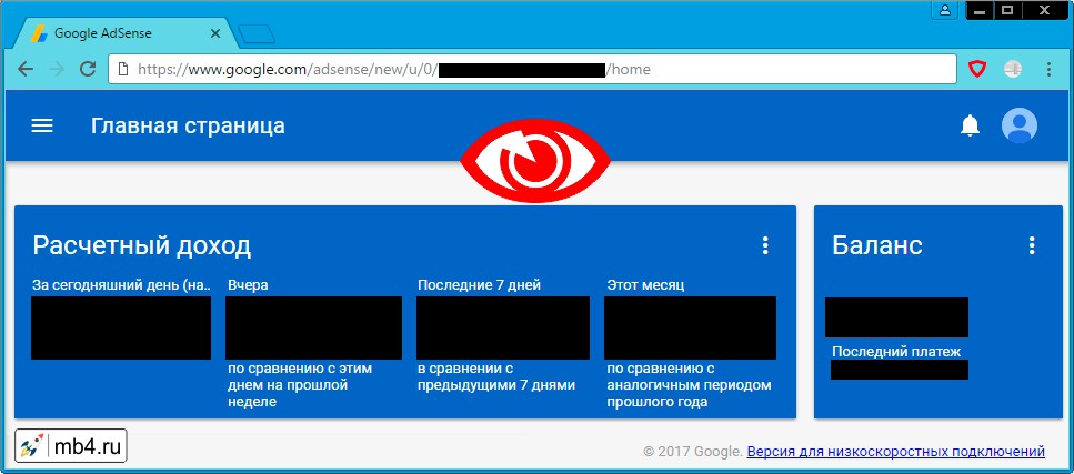 Главная страница пользователя Google AdSense