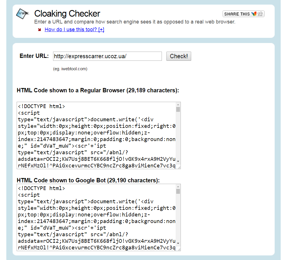 Онлайн-сервис Cloaking Checker