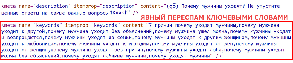 Пример переспама мета-тега keywords 