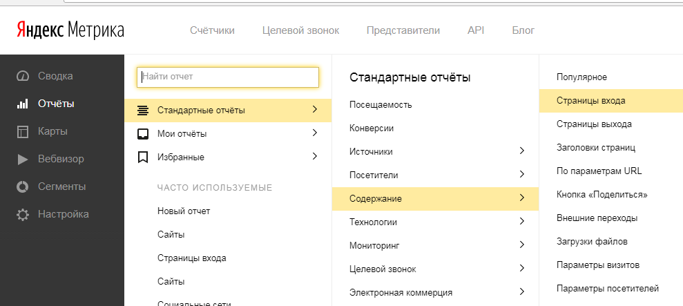 Яндекс Метрика - смотрим самые трафиковые страницы из поиска