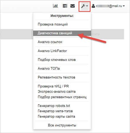 инструмент Диагностика санкций SeoLib