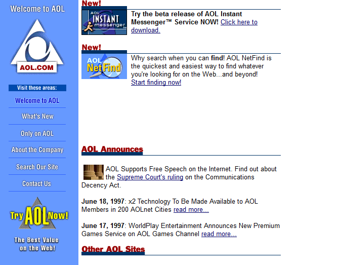 Screenshot of AOL