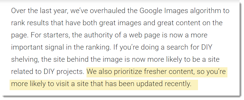 «Мы также уделяем первостепенное внимание свежему контенту, так что вы с большей вероятностью попадете на сайт, который недавно обновлялся»