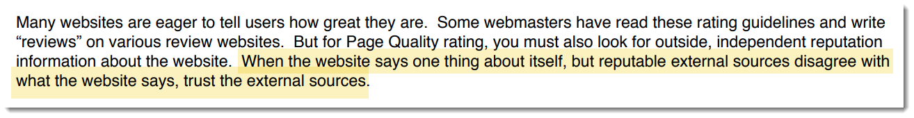 «Если сайт говорит о себе самом одно, а авторитетные внешние источники не согласны с этим, верить стоит внешним ресурсам»