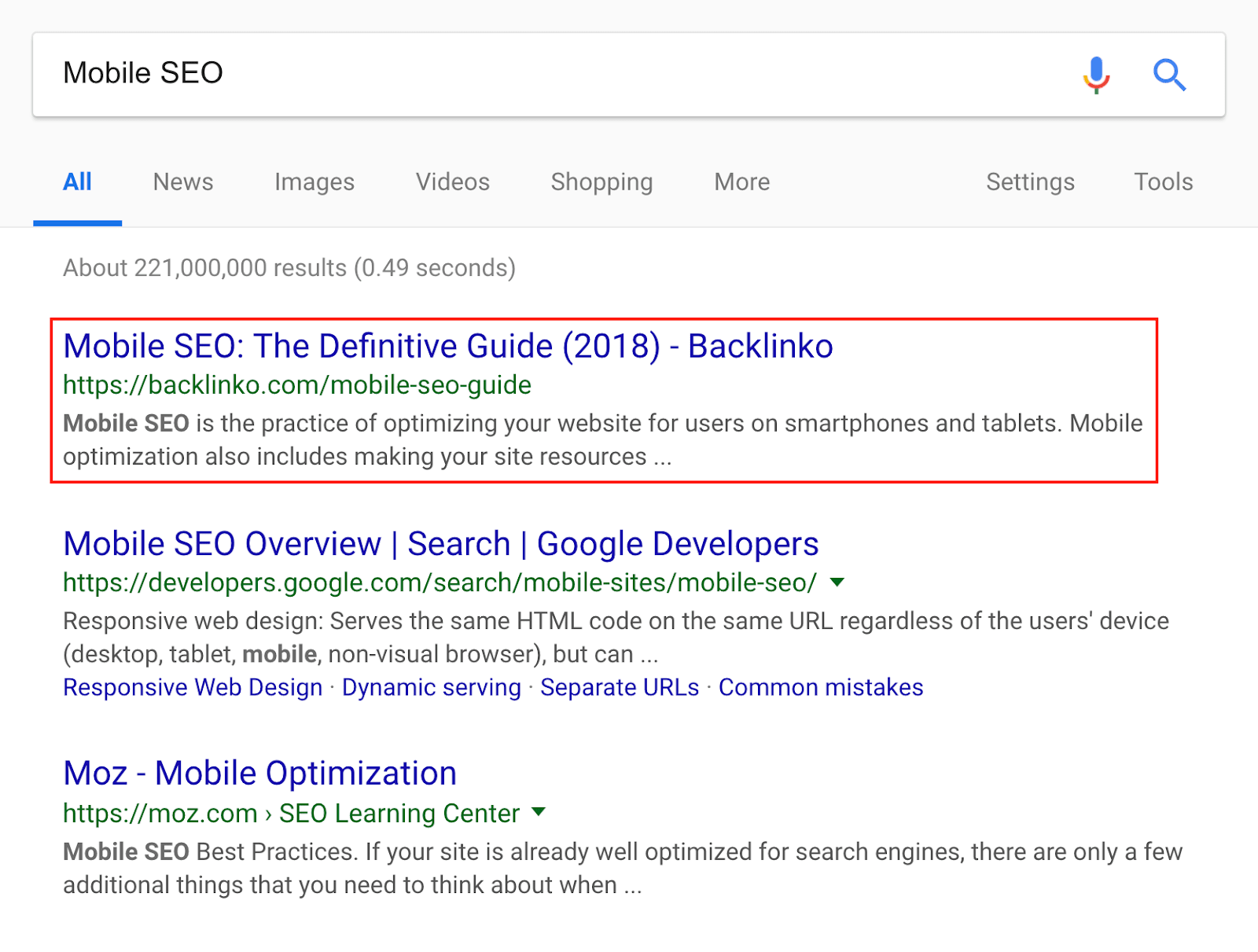 Страница в ТОП-3 Google