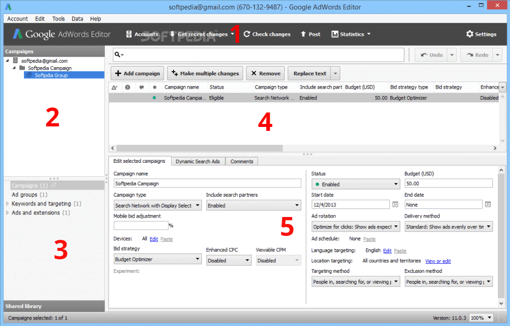 Интерфейс AdWords Editor