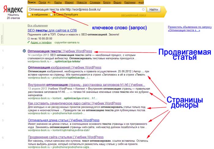 Поиск страниц доноров для ручной перелинковки