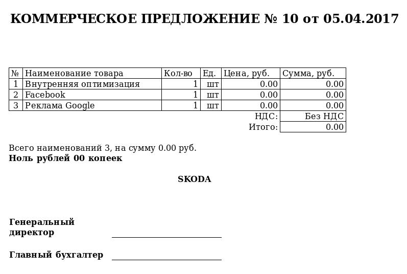 Образец коммерческого предложения продажа товара