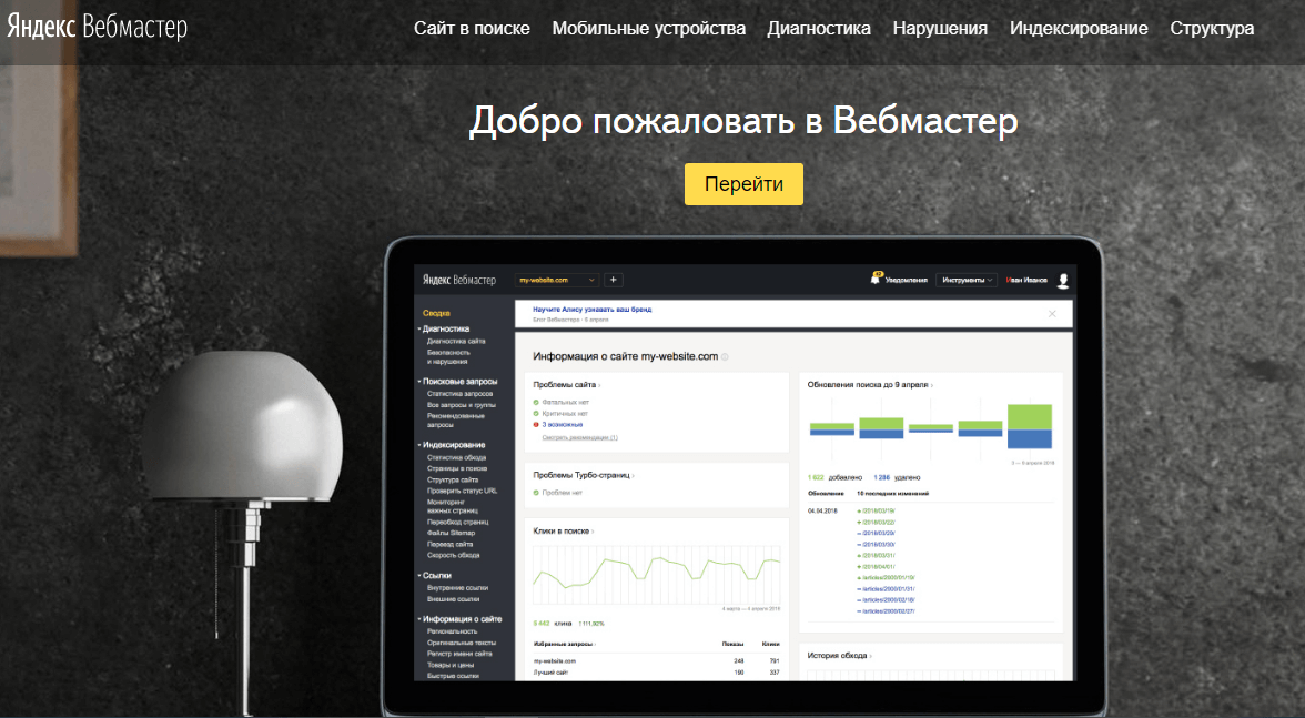 Как выглядит инструмент Яндекс.Вебмастер