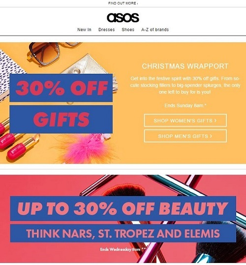 Новогодняя рассылка – пример ASOS