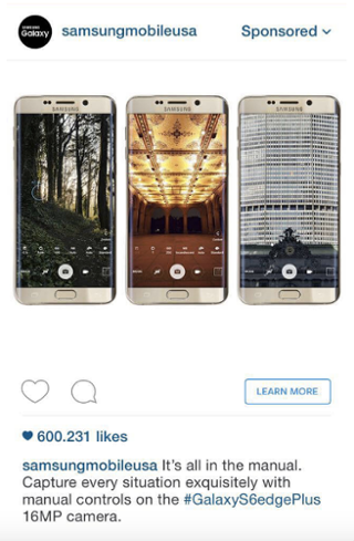 Реклама в Instagram, пример Samsung