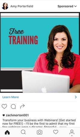 Реклама в Instagram, приглашение на вебинар