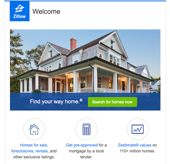 Приветственные письма – пример Zillow