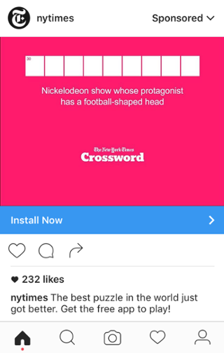 Реклама в Instagram, пример New York Times