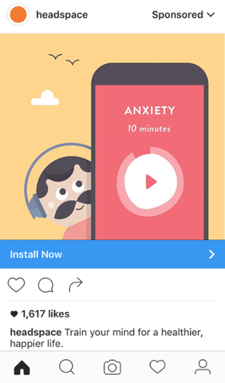 Реклама в Instagram, пример Headspace