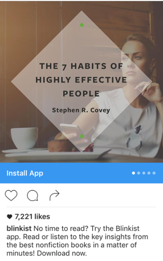 Реклама в Instagram, пример Blinklist