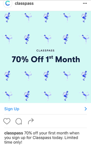 Реклама в Instagram, пример classpass
